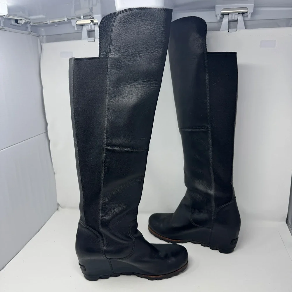 Sorel Fiona Black Leather Over The Knee Boots NL2594-010 Womens 10